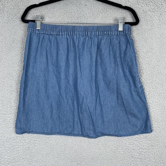 Draper James Skirt Womens Small Blue Chambray A Line Drawstring Pockets Cotton - Picture 2 of 10